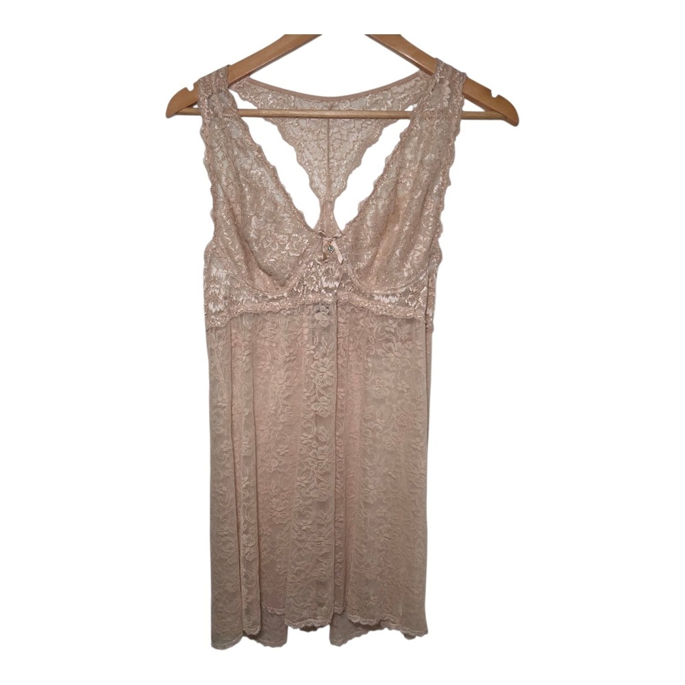 Nude Beige Lace Babydoll‎ Chemise Nightgown Slip Dress Lingerie Size XL